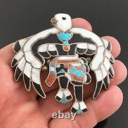 Dixon Shebola Zuni Sterling Silver Mosaic Inlay Eagle Dancer Brooch Pin