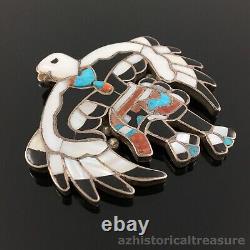 Dixon Shebola Zuni Sterling Silver Mosaic Inlay Eagle Dancer Brooch Pin