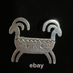 Double Goat Sterling Silver Brooch Pin- Native American 8.46g