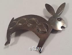 Douglas Etsitty Vintage Navajo Indian Sterling Silver Rabbit Hare Pin Brooch