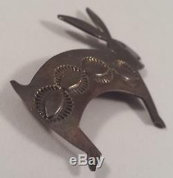 Douglas Etsitty Vintage Navajo Indian Sterling Silver Rabbit Hare Pin Brooch