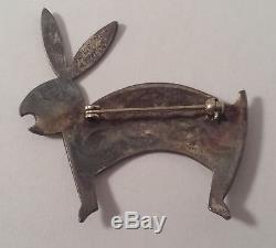 Douglas Etsitty Vintage Navajo Indian Sterling Silver Rabbit Hare Pin Brooch