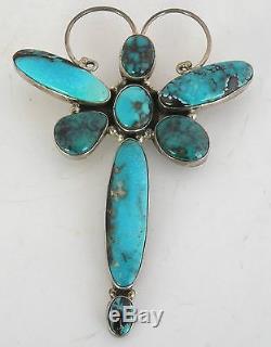 Dragonfly VTG huge NAVAJO Sterling Silver & Turquoise pendant pin by ETTA ENDITO