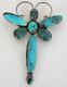 Dragonfly Vtg Huge Navajo Sterling Silver & Turquoise Pendant Pin By Etta Endito