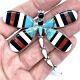 Dragonfly Zuni Inlay Pendant Pin Turquoise Bug Big 2.5in Sterling Signed Huge W