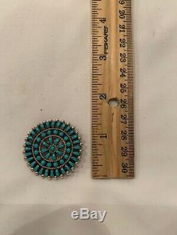 E. G Sterling Silver Zuni Turquoise Round Pendant/Pin