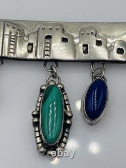 E. Pino Nakai Sterling Silver Pueblo Native American Turquoise Dangles Pin
