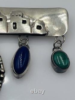 E. Pino Nakai Sterling Silver Pueblo Native American Turquoise Dangles Pin