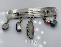 E. Pino Nakai Sterling Silver Pueblo Native American Turquoise Dangles Pin