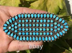 EARLY 4 3/8 Navajo PETIT POINT SNAKE EYE TURQUOISE Sterling Silver Pin BROOCH