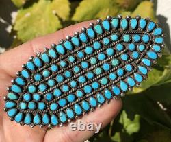 EARLY 4 3/8 Navajo PETIT POINT SNAKE EYE TURQUOISE Sterling Silver Pin BROOCH