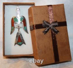 EARLY NAVAJO TOMMY SINGER SIGNED Tc TURQUOISE STERLING SILVER PEYOTE BIRD BROOCH