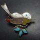 Eva Etsate Vintage Zuni Sterling Silver Turquoise Mop Coral Bird Pin/brooch