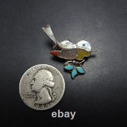 EVA ETSATE Vintage ZUNI Sterling Silver TURQUOISE MOP CORAL Bird PIN/BROOCH