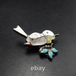 EVA ETSATE Vintage ZUNI Sterling Silver TURQUOISE MOP CORAL Bird PIN/BROOCH