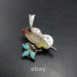 EVA ETSATE Vintage ZUNI Sterling Silver TURQUOISE MOP CORAL Bird PIN/BROOCH