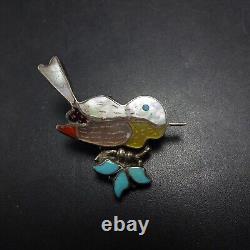 EVA ETSATE Vintage ZUNI Sterling Silver TURQUOISE MOP CORAL Bird PIN/BROOCH