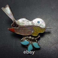 EVA ETSATE Vintage ZUNI Sterling Silver TURQUOISE MOP CORAL Bird PIN/BROOCH