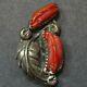 Exquisite Vintage Zuni Sterling Silver Old Red Mediterranean Coral Pin/brooch