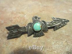 EXTRA OLD Fred Harvey Era Navajo Sterling Silver Turquoise THUNDERBIRD ARROW Pin