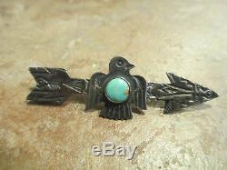 EXTRA OLD Fred Harvey Era Navajo Sterling Silver Turquoise THUNDERBIRD ARROW Pin