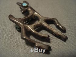 Early 1900's Vintage Navajo Antelope Turquoise Silver Pin