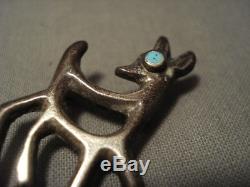 Early 1900's Vintage Navajo Antelope Turquoise Silver Pin