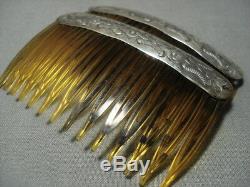 Early 1900's Vintage Navajo Sterling Silver Hair Clips Barrette Pin