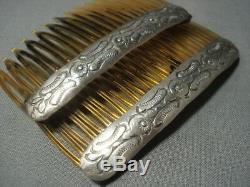Early 1900's Vintage Navajo Sterling Silver Hair Clips Barrette Pin
