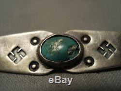 Early 1900's Vintage Navajo Whirling Logs Turquoise Silver Pin