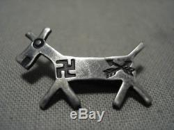 Early 1900's Vintage Navajo'whirling Logs Animal' Silver Pin Old