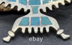 Early 1900s Zuni Attr Juan De Dios Sterling Turquoise Inlay Knifewing Brooch Pin