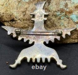 Early 1900s Zuni Attr Juan De Dios Sterling Turquoise Inlay Knifewing Brooch Pin
