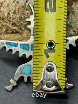 Early 1900s Zuni Attr Juan De Dios Sterling Turquoise Inlay Knifewing Brooch Pin