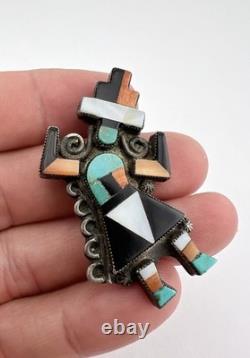 Early Frank Vacit Attributed Zuni Coin Silver Flush Rainbowman Yei Pin Brooch 2