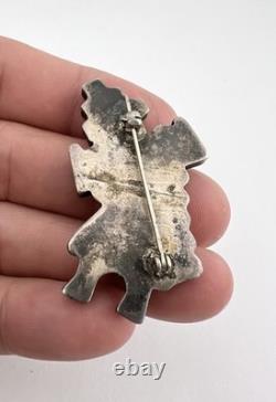 Early Frank Vacit Attributed Zuni Coin Silver Flush Rainbowman Yei Pin Brooch 2