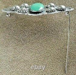 Early Fred Harvey Era Vintage Navajo Sterling Silver Fine Turquoise Pin Brooch