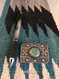 Early Navajo Fred Harvey Era Silver Turquoise Pin Whirling Logs Bump Ups Amazing