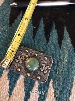 Early Navajo Fred Harvey Era Silver Turquoise Pin Whirling Logs Bump Ups Amazing