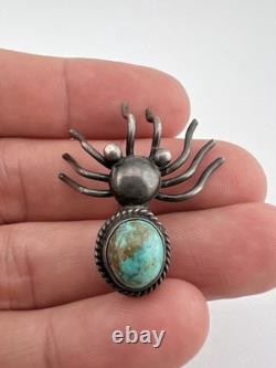 Early Old Navajo Sterling Silver Royston Turquoise Insect Bug Spider Pin Brooch