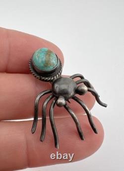 Early Old Navajo Sterling Silver Royston Turquoise Insect Bug Spider Pin Brooch