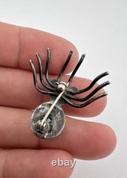 Early Old Navajo Sterling Silver Royston Turquoise Insect Bug Spider Pin Brooch