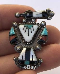 Early Old Pawn Zuni Thunderbird Sterling Silver Multi Stone Pin Brooch Pendant