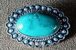 Early Vintage Navajo Native American Sterling Silver & Fine Turquoise Pin Brooch