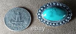 Early Vintage Navajo Native American Sterling Silver & Fine Turquoise Pin Brooch