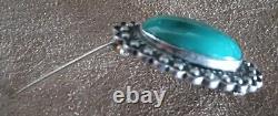 Early Vintage Navajo Native American Sterling Silver & Fine Turquoise Pin Brooch