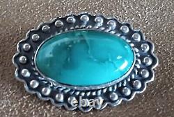 Early Vintage Navajo Native American Sterling Silver & Fine Turquoise Pin Brooch