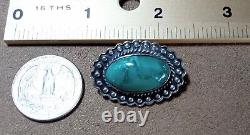 Early Vintage Navajo Native American Sterling Silver & Fine Turquoise Pin Brooch