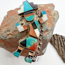 Early vintage ZUNI RAINBOW MAN PIN multi-stone inlay brooch turquoise rainbow