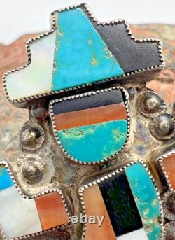 Early vintage ZUNI RAINBOW MAN PIN multi-stone inlay brooch turquoise rainbow